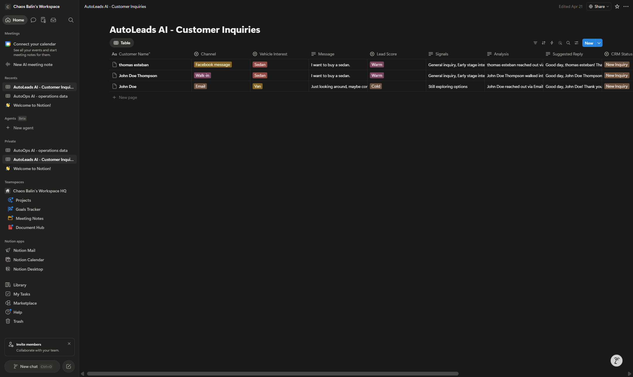 AutoLeads Notion CRM