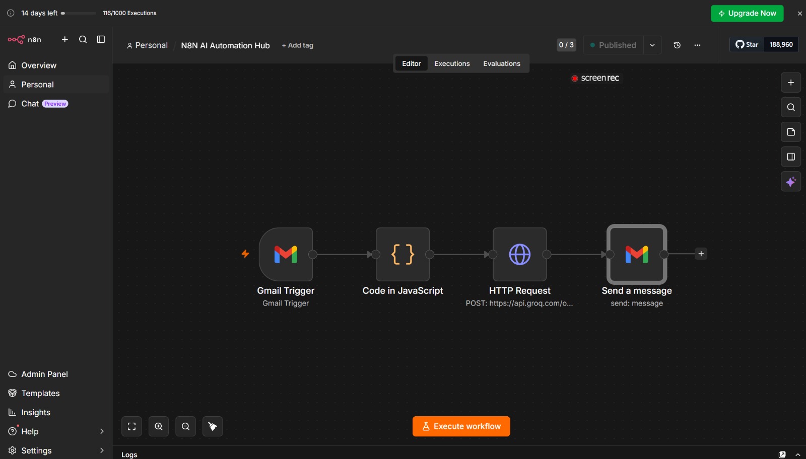Gmail Auto-Reply n8n Canvas