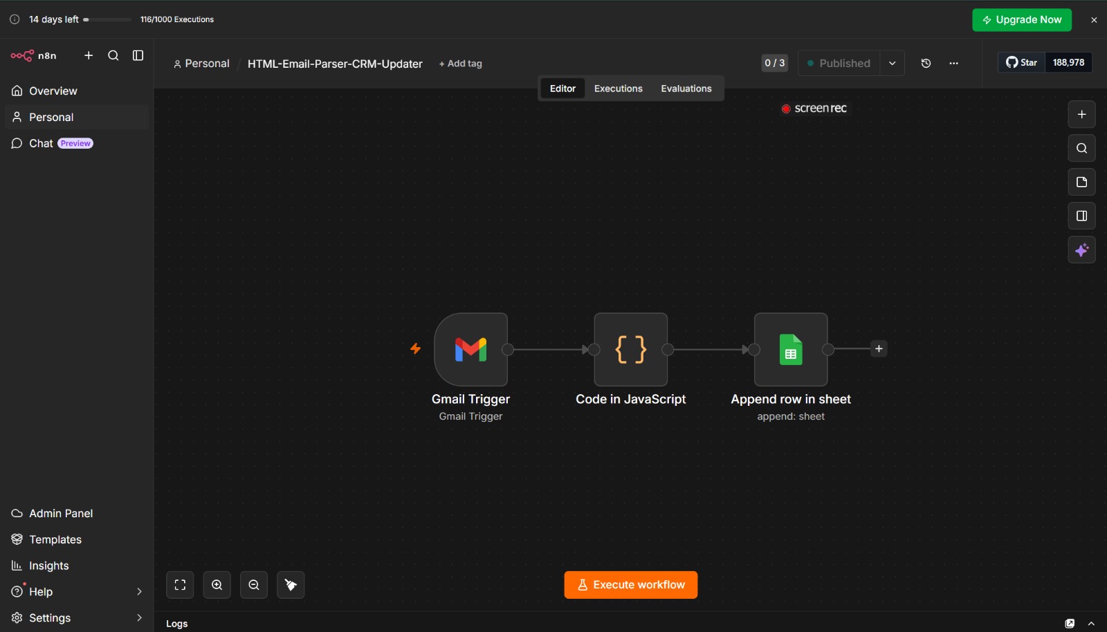Email Parser n8n Canvas