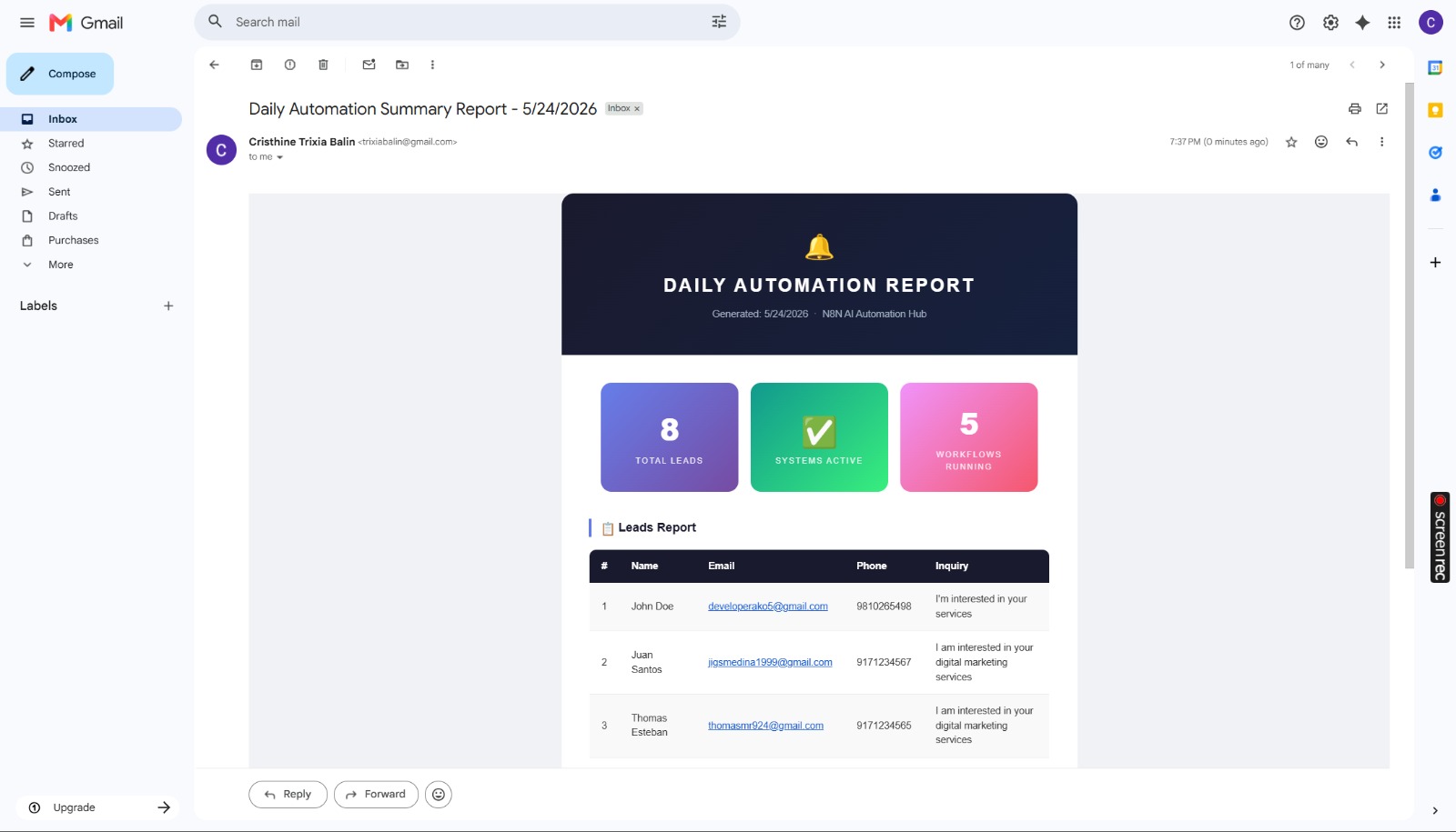 HTML Report — Dark Header, Cards & Leads Table