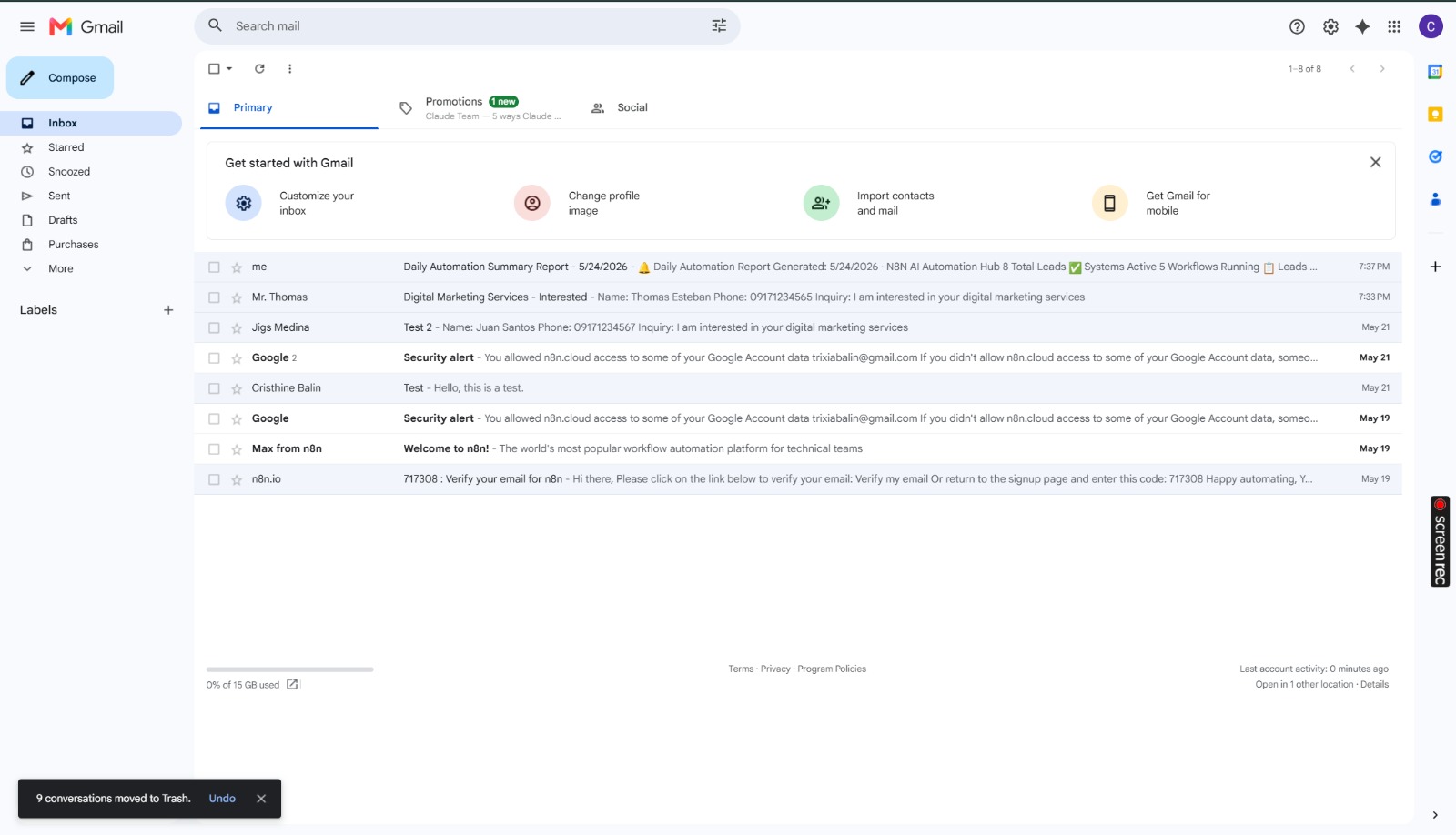 Gmail Inbox — HTML Report Email
