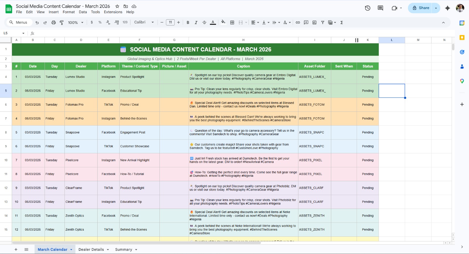 Content Schedule Week 1