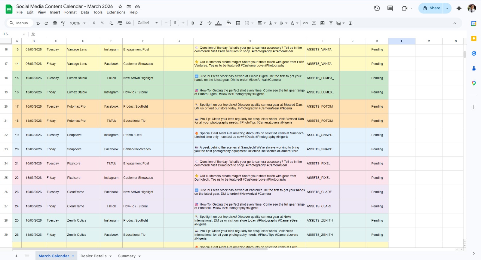 Content Schedule Week 2